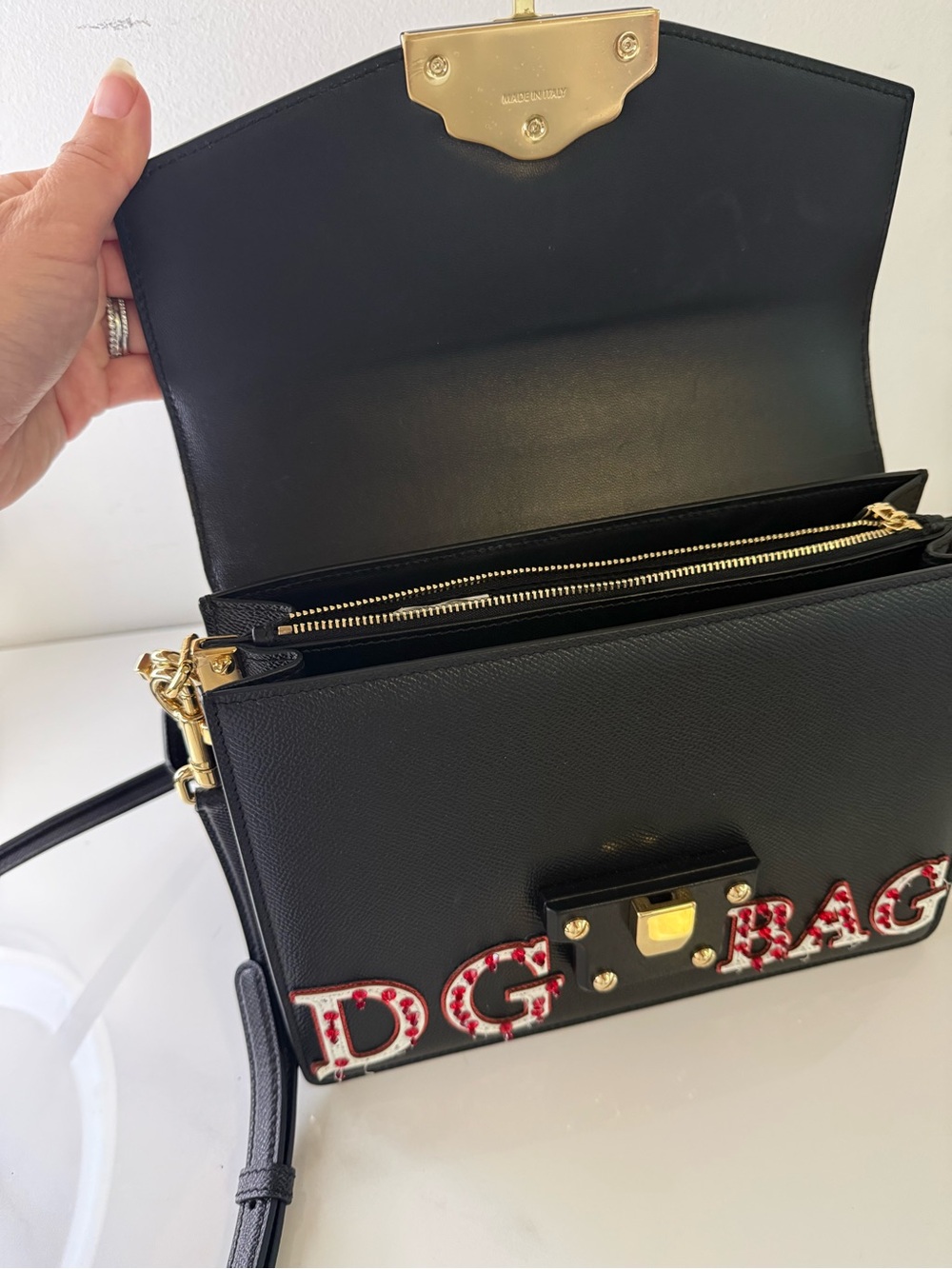 Dolce & Gabbana Lucia Glorious DG Patch Embellished Leather Shoulder Bag - Picture 6 of 11